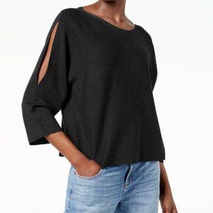 Eileen Fisher slit sleeve merino wool black sweater.